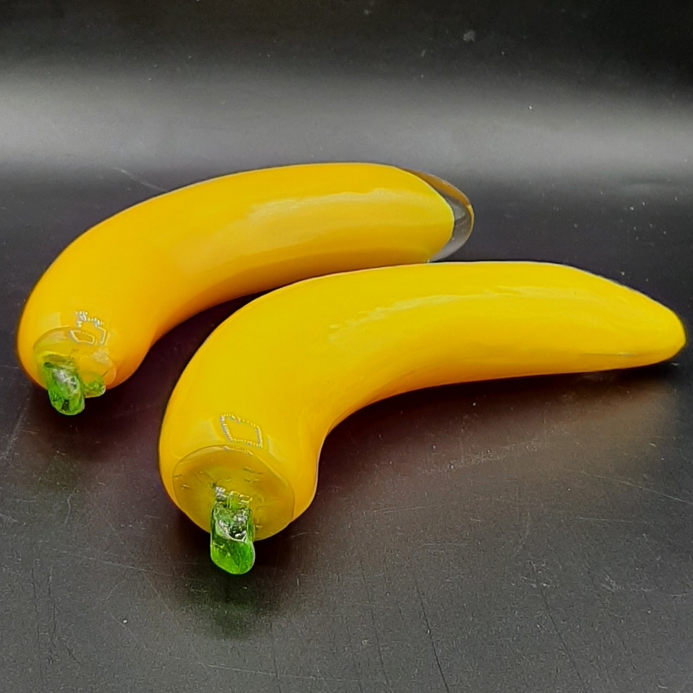 Vintage Art Glass Bananas Yellow Fruit Lot Of 2 MCM Life Size Murano Style